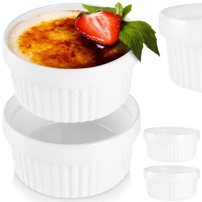 Produktbild von Auflaufschälchen Keramikschälchen Schüssel Schälchen Backförmchen Backschälchen Auflaufförmchen aus Keramik hitzebeständig weiß 2 Stück 2er-Set 250 ml