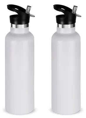 Produktbild von Thermosflasche Trinkflasche Isolierflasche - 750 ml - Edelstahl - Doppelwandig - Mit Strohhalm - Wasserflasche für Schule, Fahrrad und Wandern