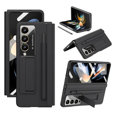 Obrázek produktu pro Kožené pouzdro na Samsung Galaxy Z Fold 4 5G s koženým pantem, ochranou displeje, stojánkem a držákem na stylus černé