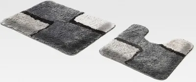 Produktbild von Badematte Set | grau | Paris | 2 teilig | mit Ausschnitt | rutschfest | WC-Vorleger 55 x 55 cm | Badvorleger 58 x 90 cm | Badteppich | Teppich | Bad | Badezimmer