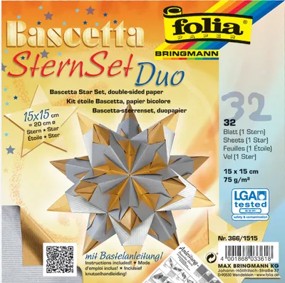 Image de Folia Bascetta Etoile de Noël 3D Origamistern Kit de bricolage, Taille:150x150mm ; Couleur:Argent / Or