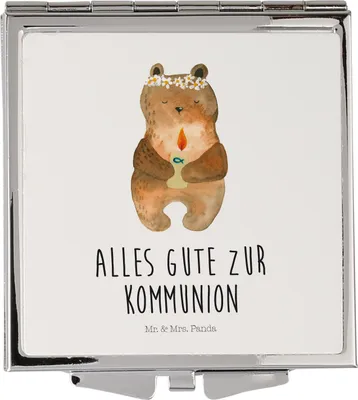 Produktbild von Mr. & Mrs. Panda Kosmetikspiegel Bär Kommunion - Weiß - Geschenk, Taufkerze, Klappspiegel, Kleiner Spiegel, Schminkspiegel, Handspiegel, Gottes Segen, Reisespiegel, Teddy