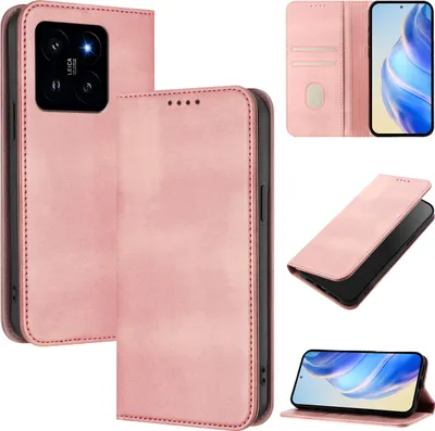 Immagine prodotto di Custodia per Xiaomi 14, custodia in pelle vintage con protezione RFID, slot per schede, supporto Rosa