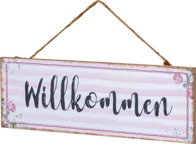 Produktbild von Willkommen Türschild 30x10cm Rosa Weiß Wandschild MDF Holz Holzschild Schild