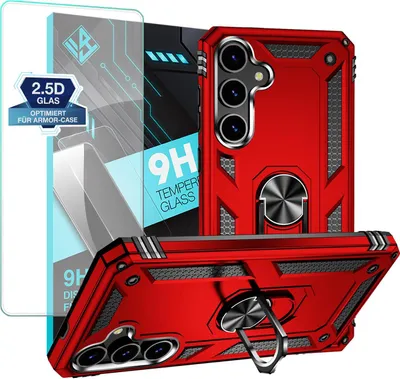 Produktbild von Armor Outdoor Handyhülle für Samsung Galaxy S24 Handy Panzer Case Schutzhülle mit 9H Displayglas Displayschutz Farbe: Rot