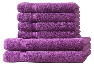 Produktbild von 6er Set Frottee 4x Handtücher 2x Duschtücher Elegance 100% Baumwolle 500 gsm 50x100 cm 70x140 cm aubergine