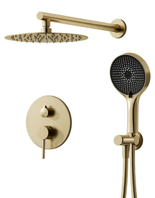 Inbau-Duschsystem 30×30 cm, Regenbrause, Handbrause, Gold, Messing