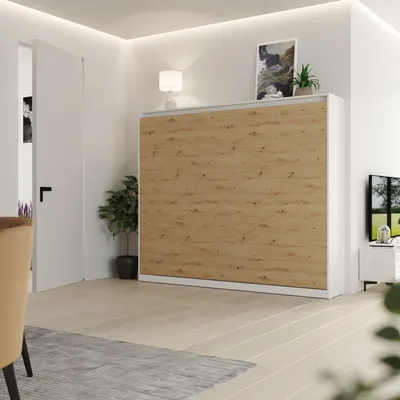 Produktbild von Schrankbett Classico 160x200 cm Horizontal Weiß/Wildeiche mit GASDRUCKFEDERN