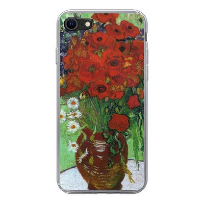Produktbild von MuchoWow® Handyhülle Schutzhülle Hülle für iPhone SE 2020 Vase mit roten Mohnblumen und Gänseblümchen - Vincent van Gogh Silikon Softcase Handy Hülle - Kartenbesitzer