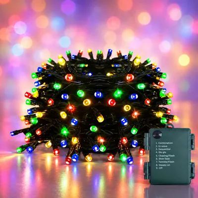 Produktbild von LED Lichterkette 8 Lichtmodi Weihnachten Lichterketten Batteriebetrieben mit Timer für Innen Garten Party Deko, Bunt, 20m