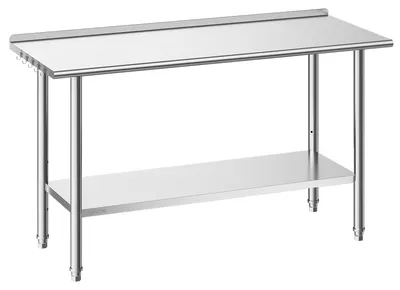 Produktbild von VEVOR Gasto Arbeitstisch 1524 x 610 x 894 mm, Edelstahltisch mit 2 Ebenen & Aufkantung & Höhenverstellbaren Ablagen Obere Ablage (254 kg) Untere Ablage (209 kg) Vorbereitungstisch für Restaurant