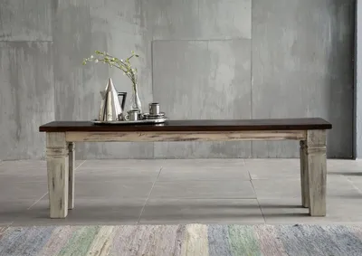 Produktbild von MASSIVMOEBEL24 Bank Mango / Akazie 140x35x45 weiß gewachst CASTLE-ANTIK #146