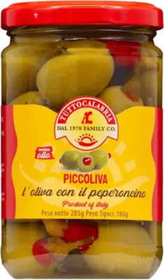 Produktbild von TuttoCalabria Piccoliva – Gefüllte Oliven eine Chilischote in jede Olive scharf!