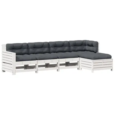 Produktbild von 5-tlg. Garten-Lounge-Set mit Kissen Weiß Massivholz Kiefer