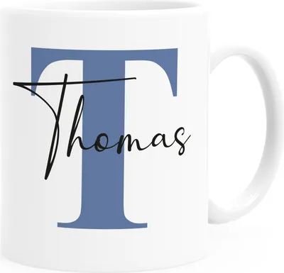 Produktbild von Namenstasse personalisierte Kaffee-Tasse mit Namen und Buchstabe persönliche Geschenke Buchstabentasse SpecialMe® Uni weiss-blau Keramik-Tasse