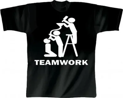 Produktbild von T-Shirt uni mit Print - Teamwork - 09777 schwarz - Gr. S-XXL Größe - S