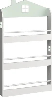 Produktbild von Kinderregal 'Vipsali' in Hausdesign 106 x 60 x 12 cm Mintgrün / Weiß