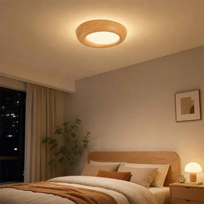 Produktbild von AIORBER Deckenleuchte Holz Deckenlampe LED Rund 38cm Flach 3 CCT Dimmbar für Schlafzimmer Wohnzimmer Küche Flur, Holzmaserung