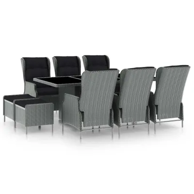 Produktbild von The Living Store 9-tlg. Garten-Essgruppe mit Auflagen Poly Rattan Hellgrau
