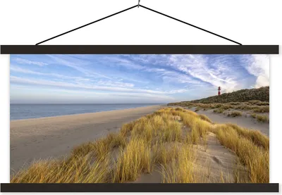 Produktbild von MuchoWow® Textilposter Strand - Himmel - Leuchtturm 90x45 cm mit schwarzem Rahmen - Klemmleisten