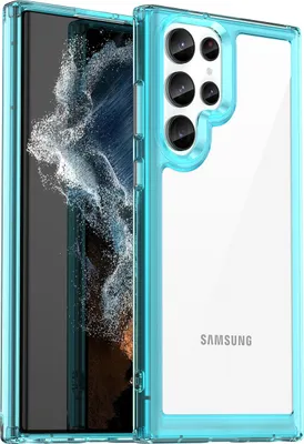 Produktbild von Galaxy S23 Ultra Hülle, Klar Rückseite Stoßfeste TPU Silikon Bumper Schutzhülle für Samsung Galaxy S23 Ultra Hellblau