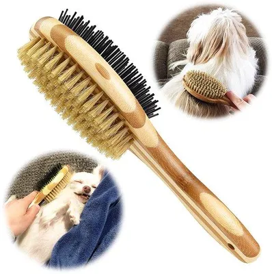 Produktbild von Doppelbürste für Hunde und Katzen - 2-in-1 Bürste zur Entfernung von Knoten und losen Haaren, grau