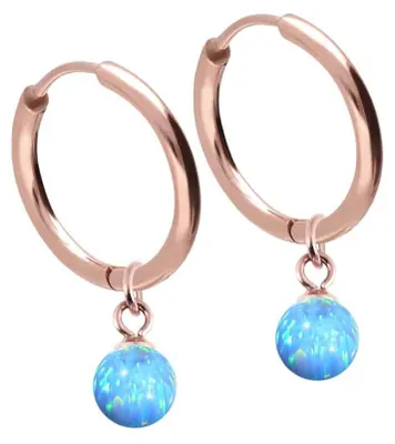 Produktbild von Chirurgenstahl Ohrclicker Creolen SYNTHETISCHER OPAL Farbe: RoséGold + Opal: Hellblau Innendurchmesser: 12 mm
