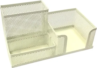Image de Organiseur de bureau Leviatan | Porte-stylo pot à crayons Organiseur de table en métal | Rangement de bureau avec porte-fiches Mesh | 205x103x98mm nacré