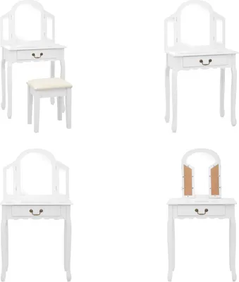 Zdjęcie produktu dla vidaXL Toaletka z taboretem biała 65x36x128 cm Paulownia drewno MDF - Toaletka - Toaletki - Toaletka - Toaletka - Toaletki