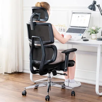 Zdjęcie produktu dla Ergonomiczne krzesło biurowe z siatką, podparciem lędźwiowym, 3D podłokietnikami i wysokim oparciem dla głowy