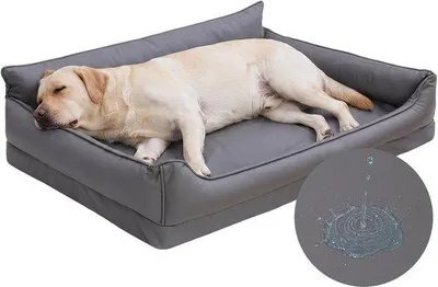Productafbeelding van Waterdicht orthopedisch hondenbed, kunstleer hondenmand, 111 x 81 cm, grijs