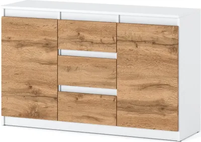 Zdjęcie produktu dla Komoda Biała Drewniana 3 Szuflady 120Cm Szafka Salon Młodzieżowa Dąb Wotan