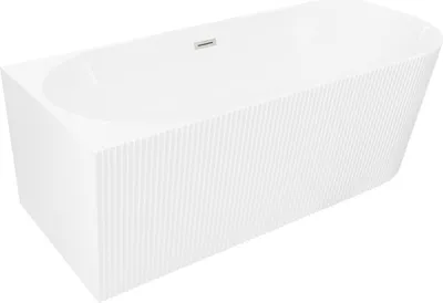Immagine prodotto di Mexen Silo vasca da bagno freestanding angolare sinistra scanalata 170 x 80 cm, bianca, troppopieno in nichel spazzolato