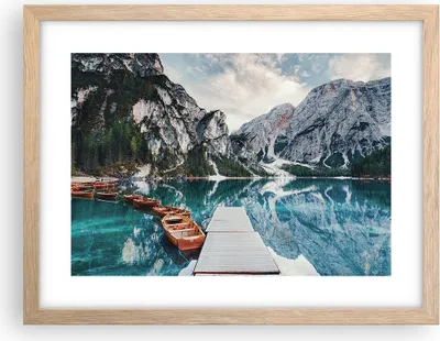 Produktbild von Gerahmtes Poster - Rahmen in heller Eiche - Boote Berge Hafen - 40x30 cm - Wand Bild - Wanddeko - Wandbilder - Kunstposter - Wandposter - Bilderrahmen - Bilder - Kunstdruck - P2NAA40x30-5068