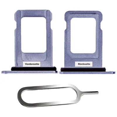 Two SIM card trays and a SIM ejector tool are displayed against a white background.