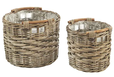 Produktbild von Lockardi Übertopf Pflanzkorb Pflanzschale rund aus Rattan mit Folie - 2er Set