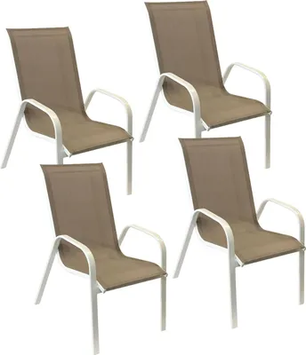 Produktbild von 4erSet Stühle MARBELLA aus taupefarbenem Textilene - weißes Aluminium
