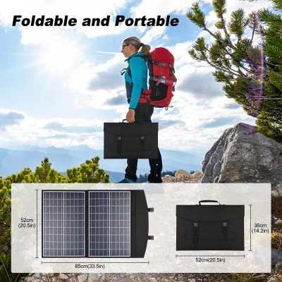 Produktbild von 60 W tragbares Solarpanel-Set, zusammenklappbares Ladegerät für den Außenbereich, Notfall für Camping, Wandern, Wohnmobil, Auto, Marine
