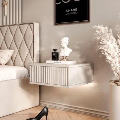 Produktbild von Idohome - Nachttisch EVO geriffelt hängend mit Schublade, Wandmontage, Modern, Farbe: Kaschmir