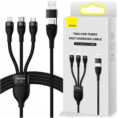 Produktbild von Baseus CASS030101, 1,2 m, USB A/USB C, USB C/Micro-USB B/Lightning, Schwarz