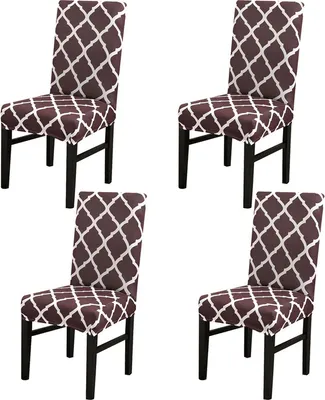 Produktbild von ele ELEOPTION Stuhlhülle, 4er-Pack Esszimmer-Stuhlhülle Stretch-Stuhlhülle Hohe Rückenlehne Stuhlschutzhülle Überzug, Dunkelbraun