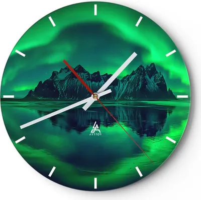 Produktbild von Wanduhr - Rund - Glasuhr - Berg Gletscher Wasser - 30x30cm - Schleichendes Uhrwerk - Lautlos - zum Aufhängen bereit - Dekoration Modern - Wanddekoration aus Glas - C3AR30x30-4012