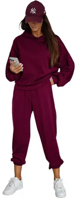 Produktbild von Jogginganzug Damen Trainingsset OVERSIZE – Hoodie & Jogginghose bequem Bordo S/M
