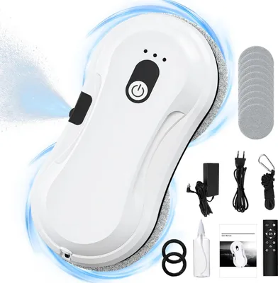 Immagine prodotto di Robot per la pulizia dei vetri - Pulitore automatico per vetri - Funzione di nebulizzazione automatica dell'acqua - Potenza di aspirazione di 2800 Pa - Telecomando - 220 V - Cavo da 4 metri
