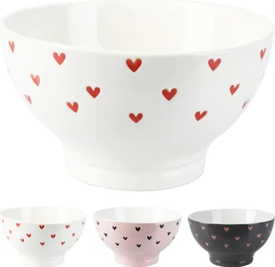 Image de Bol en céramique avec motif de cœur 450ml, compatible lave-vaisselle & micro-ondes, 3 couleurs