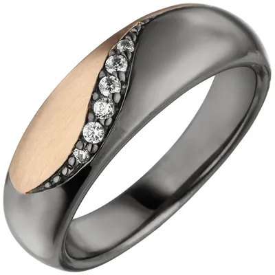 Produktbild von Damenring Ring mit 6 Zirkonia weiß, 925 Silber schwarz rhodiniert Fingerring Innenumfang 58mm Ø18.5mm