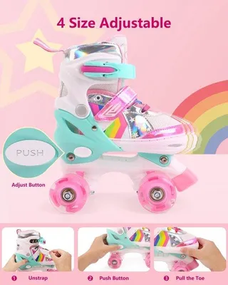 Produktbild von Famanu Rollschuhe für Kinder, Verstellbare Quad Roller Skates mit 8 Leuchtrollen - Pink