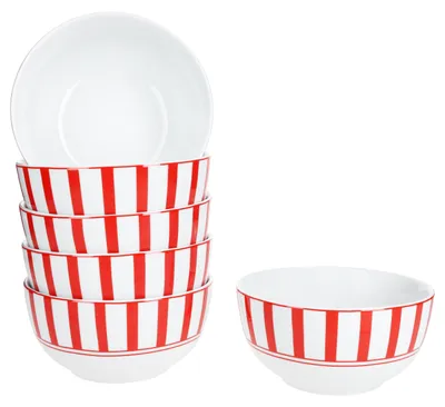 Image de Split rouge rayé 6x bol à céréales Ø14cm 400ml porcelaine 6 pers bol à dessert rayé