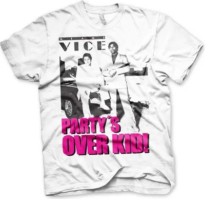 Productafbeelding van Miami Vice - T-shirt met de tekst "Party's Over Kid" - Maat S - Wit