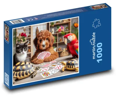 Obrázek produktu pro martinpuzzle - Puzzle 1000 - Kočka, pes, ara a želva hrají karty